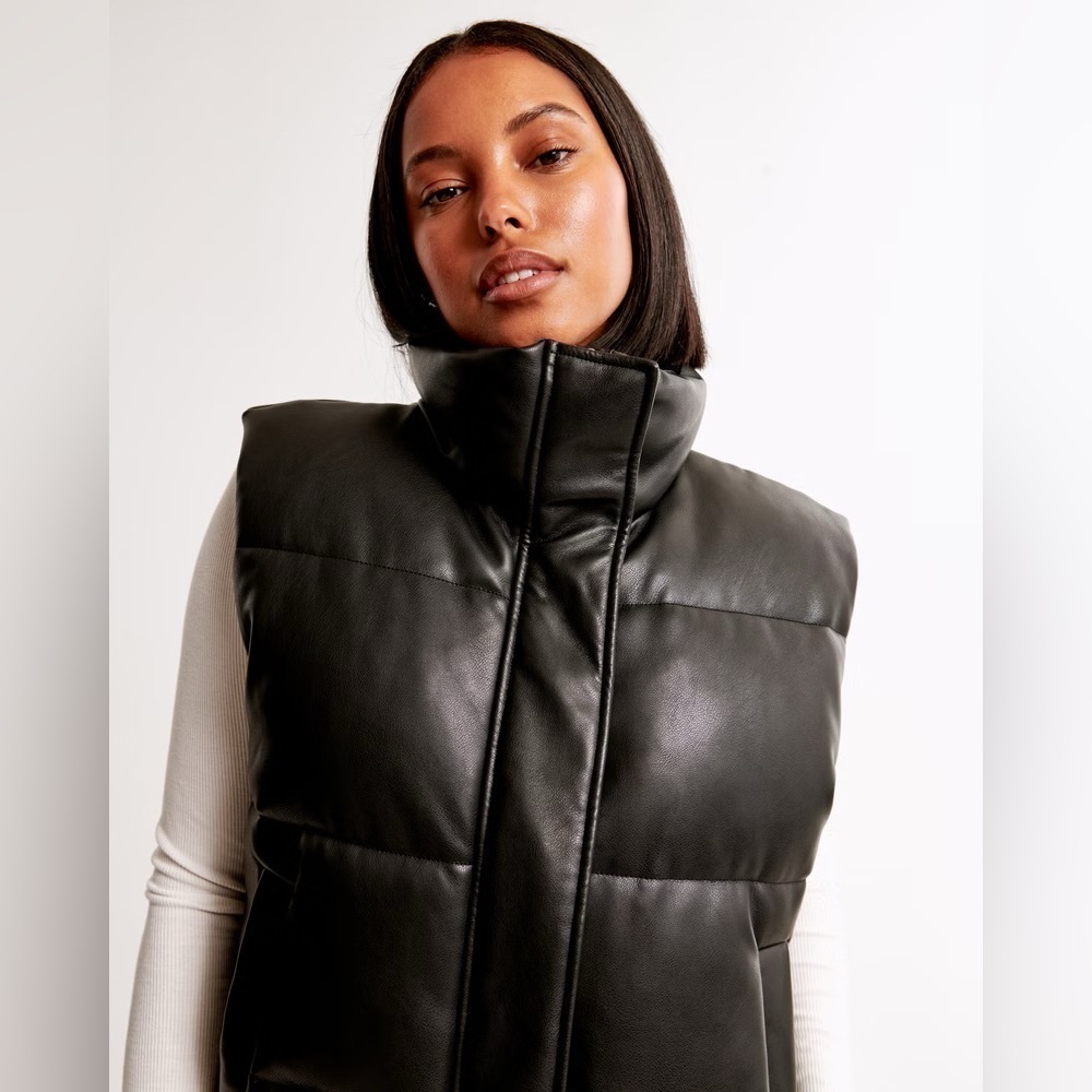 Abercrombie & Fitch Vegan Leather Puffer Vest Black Sz XL - Picture 14 of 14